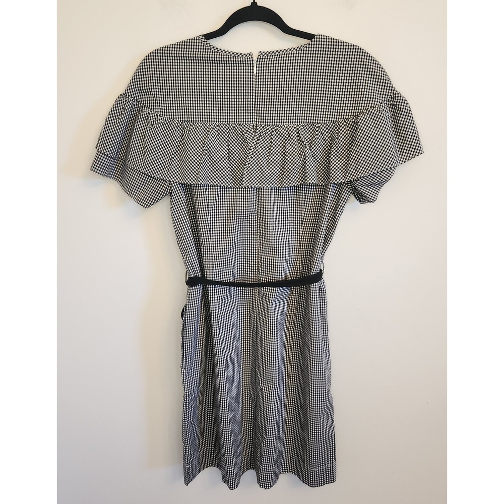 J Crew Womens Black White Micro Gingham Dress Ruffle Tiered Belted Size 6 - Picture 6 of 9
